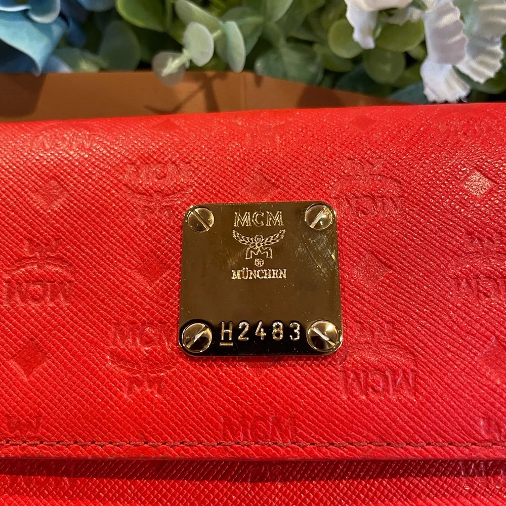 MCM Embossed Leather Compact Wallet
